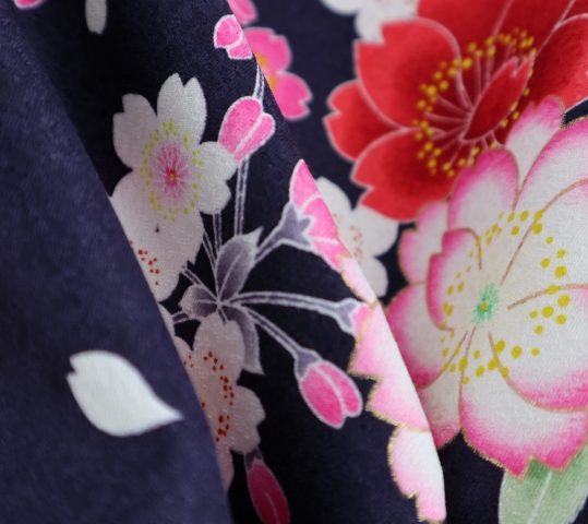 卒業式袴レンタルNo.663[2Lサイズ][新古典]濃紺・ピンク紫の八重桜